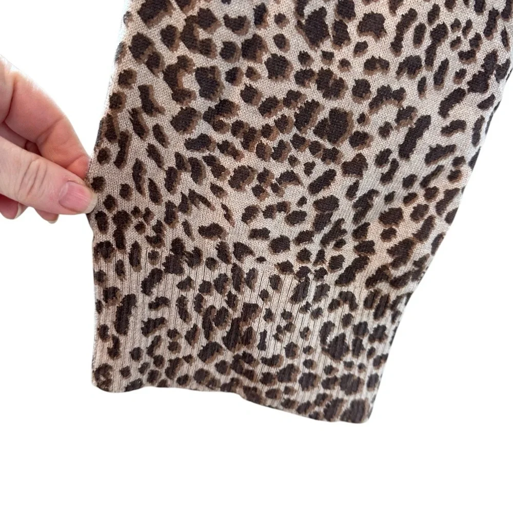 NWT Monrow Brown Leopard Modern Mock Neck Sweater Cashmere Blend L Large - Picture 4 of 9
